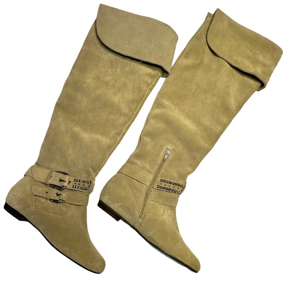 BCBG Generation | Over the Knee Suede Boot Christina New Taupe Spike Stud Accent - Picture 8 of 16